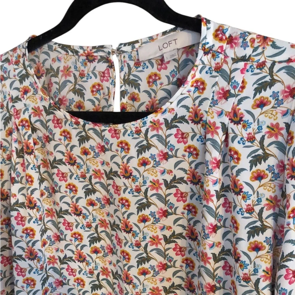 LOFT Floral Puff Sleeve LS Blouse L